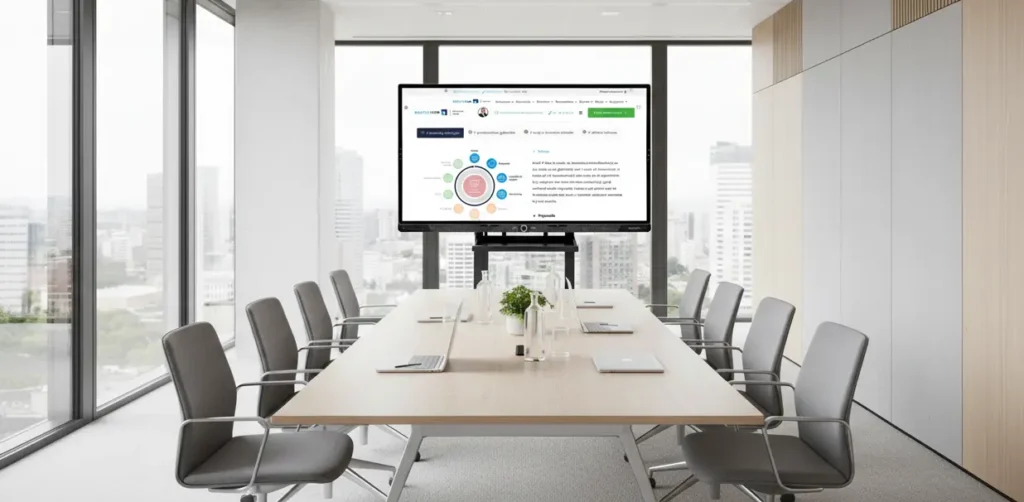 Digibord in vergaderruimte met leasen